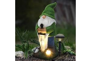 THE ENCHANTED GARDEN BRINGING GARDENS TO LIFE Estatua de gnomo de jardín para Exteriores, Estatua de gnomo, Funciona con energía Solar, Luces LED de jardín, Figura de jardín de Resina para decoración de Patio, césped, Patio