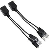 HSEAMALL 1 Pair Passive Power over Ethernet RJ45 PoE Adapter Injector + Splitter Kit 5v 12v 24v 48v Black (Black)
