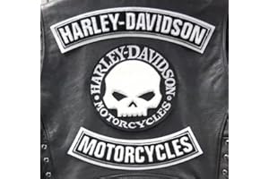 SUMA SHOP Set 3 Toppe Patch Grandi Arco Harley Davidson - Motorcycles + Skull Argento