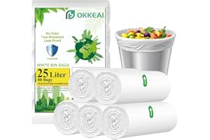 OKKEAI Pedal Bin Liners 25 Liter White Bin Bags Kitchen Trash Bags Rubbish Bags 80 Counts Strong Pedal Waste Bags Fit 20-30 Liter Garbage Bin
