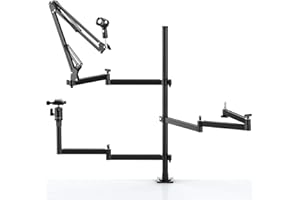PICTRON Live Broadcast Boom Arm, ULANZI Flexible Desk Mount Camera Arm Clamp Webcam Ständer, Mikrofon Boom Arm für Blue Yeti Snowball Yeti Nano, Webcam, Kamera, LED Licht, Sprachaufnahme, Podcasting