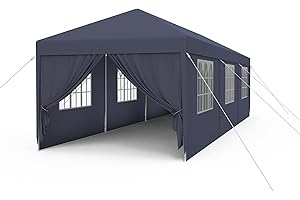 NAIZY Gazebo pieghevole, 3 x 9 m, impermeabile, stabile, con 4 pannelli laterali, finestre e chiodi fissi, da giardino, pieghevole, resistente all'inverno, protezione UV, antracite