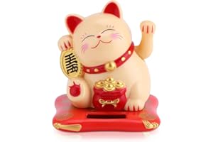 CYRANK Lucky Cat, Mini Maneki Neko Statua di Gatto Giapponese con Braccio ondeggiante Alimentato ad energia Solare per la Decorazione del cruscotto dell'auto di casa(Giallo)