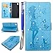 Produktbild EUWLY Glitzer Blume Schutzhülle für [Sony Xperia L1], Brieftasche Hülle Leder Tasche Flip Handyhülle für Sony Xperia L1, Sony Xperia L1 Mädchen Schmetterling Blumen Niedlich Katze Muster Luxus Kristall Glitzer Diamant Strass Lederhülle Ledertasche Handytasche Folio Klapphülle Flip Case mit Kartenfächer Standfunktion für Sony Xperia L1 + Blau Eingabestift Stylus Touch Pen-Mädchen Katze,Blau