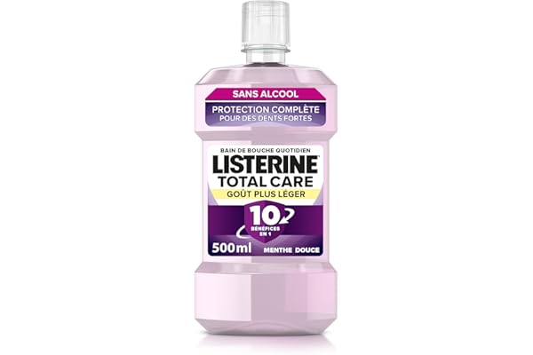 Listerine – Bain de Bouche Total Care Goût Plus Léger 0% alcool (bouteille de 500 ml) – Soin bucco-dentaire 10 bénéfices en 1 – Bain de bouche sans alcool pour une haleine fraîche durable