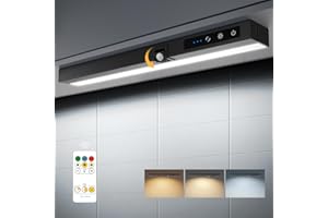GOVSSING Under Cabinet Kitchen Lights, Adjustable Motion Sensor Lights Indoor with Remote, 4000mAh Rechargeable Light with Indicators, 3 Colour Modes&Dimmable Wireless Wardrobe lights - 35cm (Black)