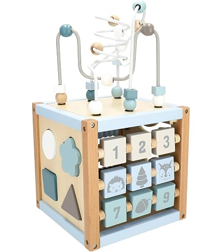 KANCAI Cube D'Activité Bois 10 En 1 Montessori - Xylophone, Horloge, Labyrinthe - Jouet Éducatif 2-5 Ans