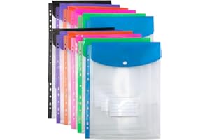 JAAOYOO Plastic Wallets A4 Punched Pockets, 12 Pack Expandable Poly Pockets A4, Plastic Sleeves for Document Filing, Waterproof, Stationary Supplies for School, Office, Home, Travel