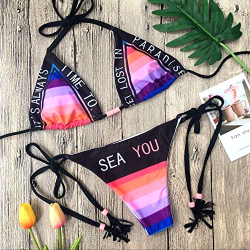 BENGKUI Bikini,Bikini Bandeau Imprimer Micro Bikini Maillot De Bain Femme Lingerie Soutien-Gorge Ensemble Vintage Maillot Push-Up String Thong