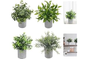 SCHYIDA 4 Piezas Plantas Artificiales Decorativas en Macetas Macetas Artificiales Decorativas Pequeñas Plantas Artificiales Decorativas de Plástico para Decorar Interiores Baño Sala Cocina Oficina