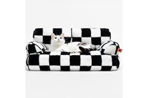 MEWOOFUN Katzenbett Große für Katzen, 66x48cm Flauschig und weich Katzensofa für mittlere und kleine Hunde/Katzen, süßes Katzenbett mit Rutschfester Unterseite, Schachbrett
