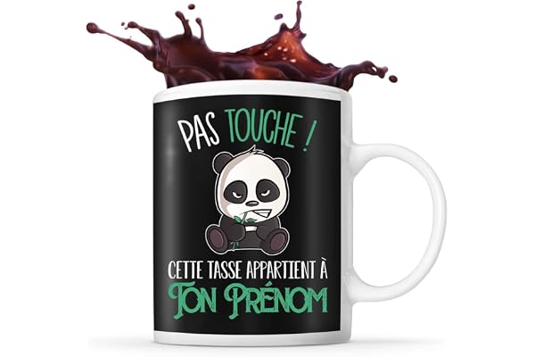 Planetee Mug prénom personnalisable Panda énervé pas touche | Tasse personnalisée humour fun et drôle pour idée cadeau originale