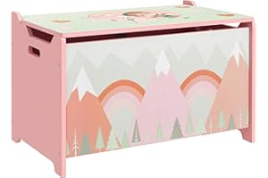 ZONEKIZ Spielzeugkiste, Aufbewahrungsbox mit aufklappbarem Deckel, Sicherheitsscharnier Spielzeugtruhe mit niedlichem Tierdesign, Griff, Spielzeug Aufbewahrung für Kinderzimmer, 60x37x39 cm Rosa