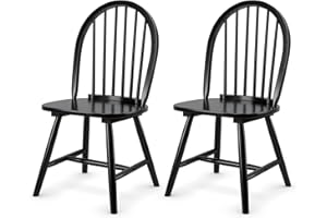 GiantexUK Set of 2/4 Wooden Chairs, High Back Dining Chair Set, Stylish Country Style Kitchen Chair Seats for Home,Dining Room, Restaurant & Cafe(2PCS, Black)