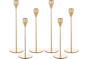 LUMAYCENS Set of 6 Gold Candlestick Holders for Taper Candles,Gold Candle Holder Fits 3/4 inch Thick Taper Candles,Tall Candlestick Holders for Wedding, Party Tabletop Decor, Home Decor, Candlelight Dinner