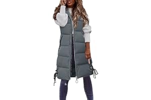 Duohropke Longweste Damen Steppweste äRmellos Lang Daunen GroßE GrößEn Schwarz Beige Daunenweste Winterjacke Daunenjacke Kapuzenweste Weste üBergangsjacke üBergangsweste Jacke Winterweste Mäntel