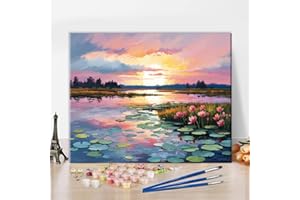 TISHIRON Zestaw do malowania według liczb, wieczorne słońce, jezioro, krajobraz dla dorosłych, 40.6 x 50.8 cm, relaks, hobby, impresjonizm, sztuka naturalna, zestaw na płótnie