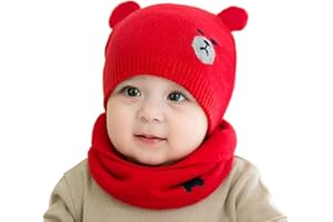Osuter Sciarpa e Cappello Bambino,Sciarpa Cappello Bambino Invernale Caldo Berretto a Maglia Sciarpa Set per Bambini Ragazze Ragazzi da 0 a 8 Mesi