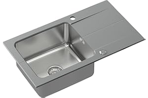 QUADRON IMAGINE YOUR KITCHEN QUADRON Spülbecken Grau | Größe 78 x 44 cm | Edelstahlspüle EDWARD Einzelbecken Küchenspüle mit Stahlkammer | Granit Spülbecken mit manuellem Siphon und Schraubverschluss | mit Abtropffläche