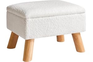 YMYNY Pall med förvaringsutrymme, fotpall, liten fotpall med stabil, träben, ottoman, fotstöd med stoppad sits, för vardagsru