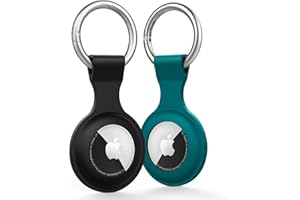 AMZPAS [2 Pièces] AirTag Porte clé - Étui de Protection en Silicone - Porte Clef Airtag Apple - Anti-Rayures - Coque Air Tag pour clés, Sacs, Bagages (Noir/Armée Verte)
