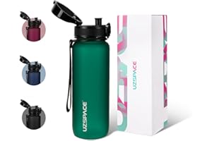 UZSPACE Sports Water Bottle with Strainer - BPA Free Drinking Bottles for Adults - Gym Water Bottle with Capacity Scale - Daily Water Intake Bottle for School or Fitness & Outdoors