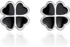 Bellitia Jewelry Boucles D'oreilles Trèfle à Quatre Feuilles en Argent Sterling 925 Plaqué D'or Rose/Rhodium pour les Femmes Filles, Clous D'oreilles Hypoallergénique