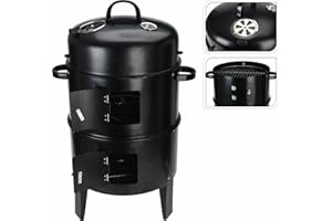 REPLOOD Barbecue a Legna e Carbonella BBQ Affumicatore con Indicatore di Calore h78cm Smoker 3 in 1
