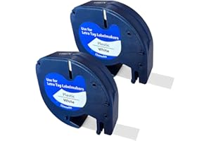 Typicshop - 2 Cintas de Etiquetas 4 Metros compatible con Dymo LetraTag | Recambios Etiquetadora | Cartucho de Repuesto para Rotuladora Portátil | Negro sobre Blanco | 91201 LT-100H LT-100T LT-110T XR