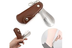 CHENNAN Chausse-Pied en métal et Cuir, Petit Chausse-Pied Pratique, Portable, en Acier Inoxydable, Porte-clés, Trou de Chausse-Pied, Forme Ergonomique pour Voyage, Travail, Maison (Marron foncé)
