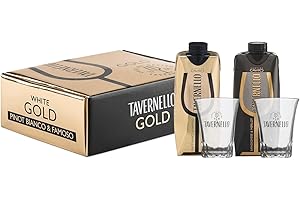 Tavernello Gold Cofanetto con White e Black Gold Vino Bianco e Rosso in Brik 500 ml, 2 Bicchieri marchiati Tavernello, Confezione Regalo