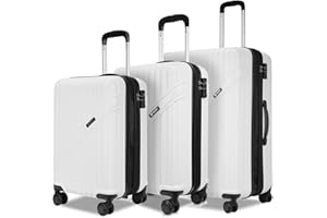 GinzaTravel Lightweight 4 Wheels Suitcase Set ABS Hard Shell Suitcase Luggage Expandable Durable Suitcases with TSA Lock (Set3 White)