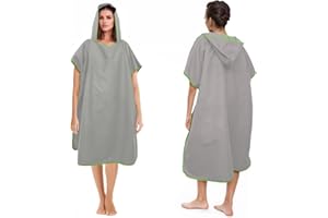 PAMEIL Poncho de Bain en Microfibre Long avec Capuche - Serviette pour le Surf et la Plage - Pour Homme et Femme (Gris)