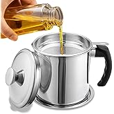 Stainless Steel Oil Strainer Pot with Fine Mesh Filter & Lid, Cooking Grease Container for Reusing Frying Oil, Reuse Oil Stor