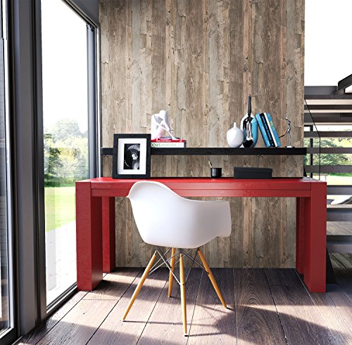 Holz Tapete Vliestapete Beige Braun Grau Edel , schöne edle Tapete im Holzwand Design , moderne 3D Optik für Wohnzimmer, Schlafzimmer oder Küche inkl. Newroom Tapezier Profibroschüre mit super Tipps! - 3