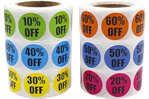 BLMHTWO 3000 Stücke Aktionsetiketten, Rabatt Verkaufs Aufkleber 10%-60% Prozent weg Aufkleber 6 Rollen runder selbstklebender Einzelhandelsetiketten (25mm)