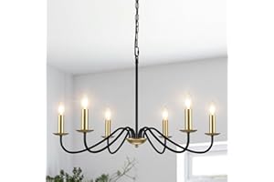 MRHYSWD 6 Flammig Kronleuchter Gold Schwarz Hängeleuchte Modern Vintage Kronleuchter Für Wohnzimmer Küche Esszimmer Esstisch Schlafzimmer Flur, Industrial Pendelleuchte Höhenverstellung