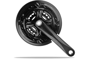 Yolispa Bike Crankset, 170mm High Carbon Steel Crankset with Chains Cover, 24 34 42T Teeth Mountain Bicycle Crankset, for 8- Speed Variable Speed MTB