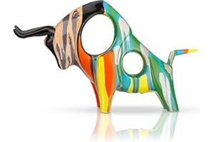 XYQXYQ Estatua de toro pintada de resina, decoración abstracta de animales del hogar, escultura de toro, adornos huecos de color verde B)