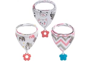 vuminbox Baby Bandana Drool Bibs 6-Pack and Teething Toys 6-Pack Made with 100% Organic Cotton, Super Absorbent and Soft Unisex