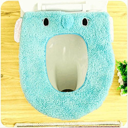 SOEKAVIA Toilet Seat Cover Bathroom Warmer Washable Cloth Toilet Seat Cover Pads Blue Elephant