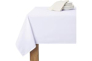 RYB HOME Nappe Blanche Rectangulaire Anti Tache 140x200cm, Nappe de Table Facile à Nettoyer Tissu Etanche Anti-Tâche Décoration pour Noel Cuisine Salon Jardin Terrasse