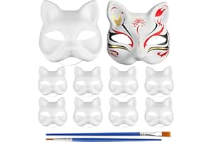 BINYI Máscara de Papel Blanco Mascara Gato de Pulpa en Blanco Máscaras Pintada a Mano Máscara para Pintar Carnaval Bricolaje Máscara Blanca para Cosplay Fiestas Careta Halloween 10 Piezas