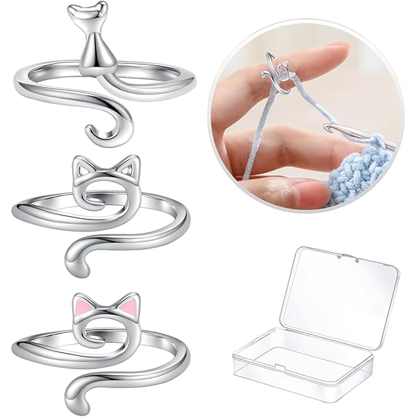 Zdhsufnvw Lot De 8 Anneaux à Crochet, Anneau Au Crochet En Forme De Chat, Anneaux De Crochet, Anneaux Réglables Pour Tricot, Accessoires De Crochet Pour Femme, Maman, Grand-mère, Cadeaux (multicolore