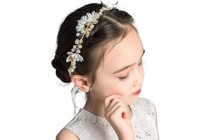 IYOU Serre-tête de première communion en forme de feuille de fleur dorée avec perles en cristal pour filles et demoiselles d'honneur.