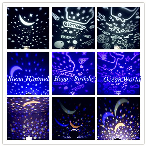 SOLMORE LED Sternenhimmel Projektor Sternenlicht Nachtlicht Sterne Star Diamanten Licht Romantische Nacht Lampe Beleuchtung 3 Austauschbare Film (Stern himmel ,Happy Birthday ,Sea World) USB/Batteriebetrieben für Kinder Baby Weihnachten Geburtstag Geschenk Zimmer Deko schwarz - 4