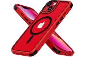 MobNano Hybrid Magnetisch Durchsichtig Hülle für iPhone 13 Hülle, iPhone 14 Hülle [Kompatibel mit MagSafe] Stoßfest Bumper Transparent Starke Magnet Handyhülle Silicone iPhone 13 14 Case - Rot/Schwarz