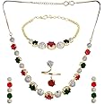 YouBella Jewellery Set for Women American Diamond Combo of Choker Necklace Set with Earrings, Bracelet and Ring for Girls and Women