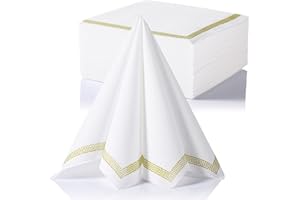 LEKOCH 50 PCS White with Design Luxury Large Disposable Paper Napkins, Linen Feel Wedding Napkins, 40 * 40 Christmas Napkins