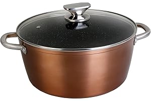 WECOOK! Professional Cazuela Alta Inducción con Tapa de Cristal 28 cm, Antiadherente Ecológico sin PFOA, Aluminio Forjado, Color Cobre, 2,8 mm Espesor, Asas de Acero Inoxidable, Vitrocerámica, Gas